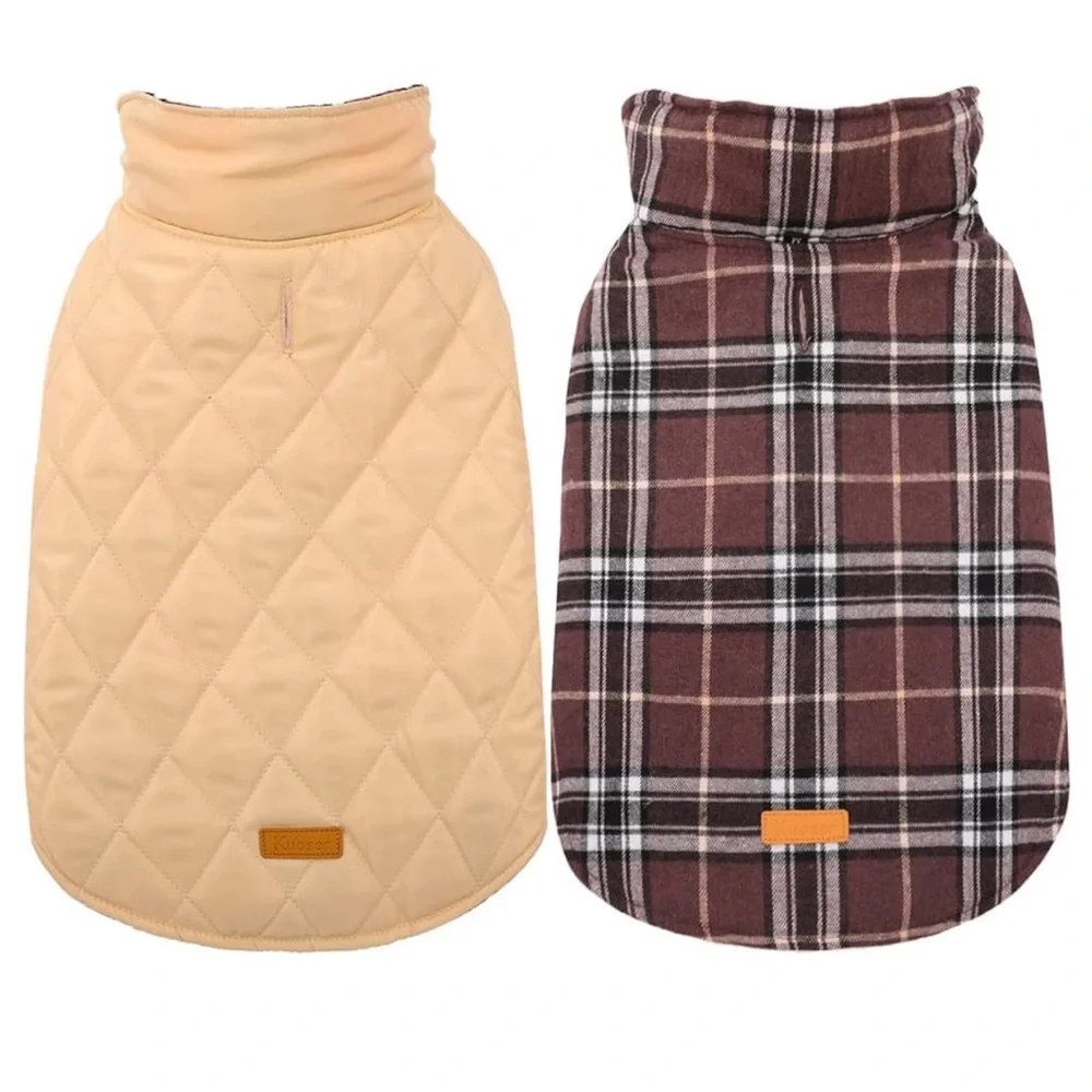 Kuoser Reversible Dog Coat- Brown‎ Plaid Size M NWT